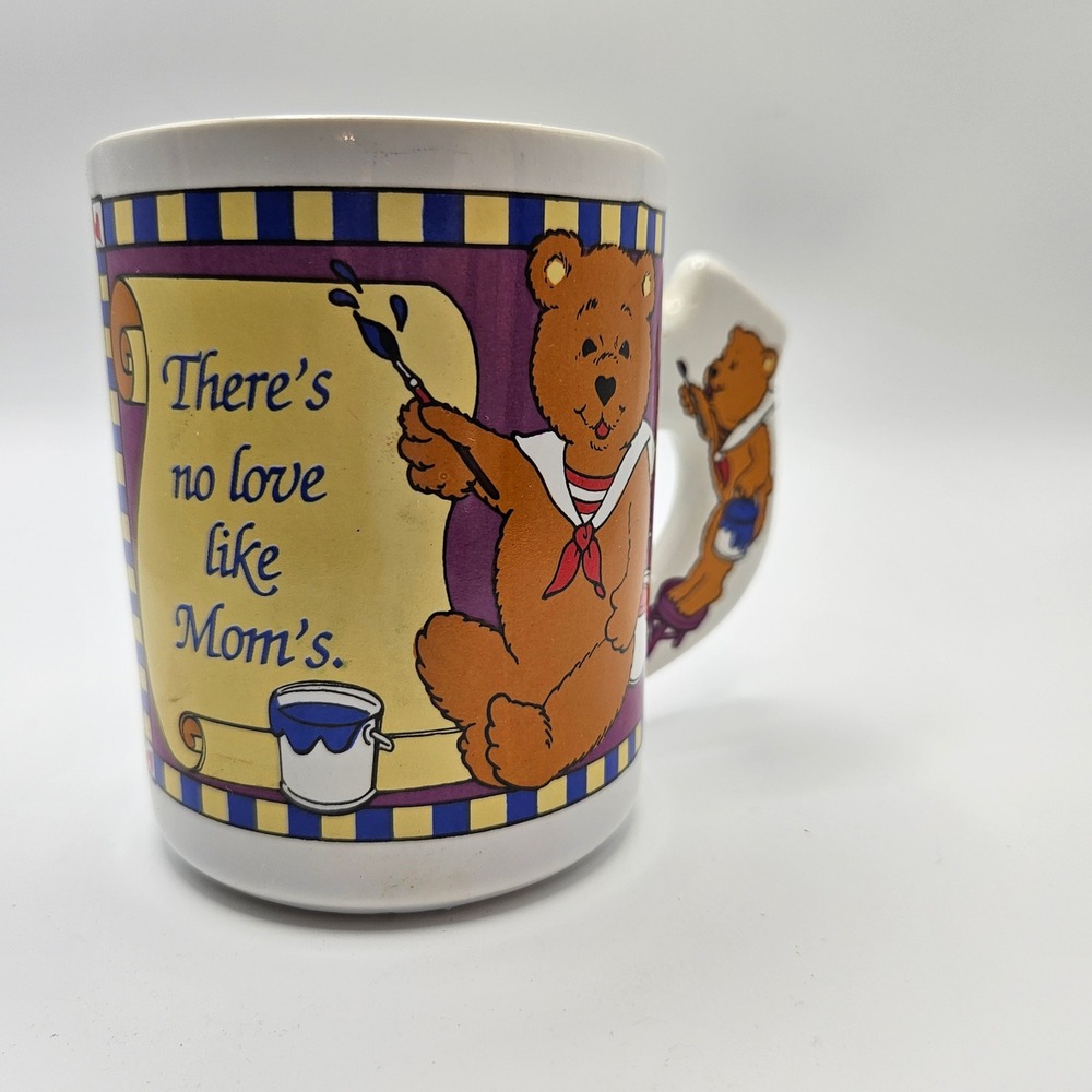 Vintagw Mom Mug Teddy Bear Painting There's No Love Like Mom's Unique Handle